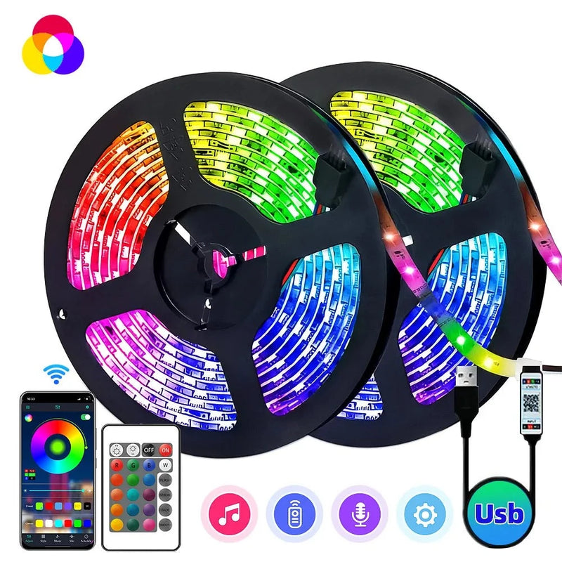 Fita de LED RGB 5050 5V com até 16 milhões de cores e Sincronia com Música - ArmariaBr