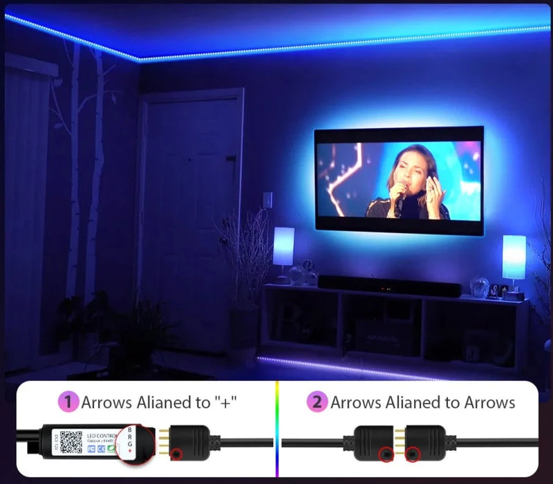 Fita de LED RGB 5050 5V com até 16 milhões de cores e Sincronia com Música - ArmariaBr